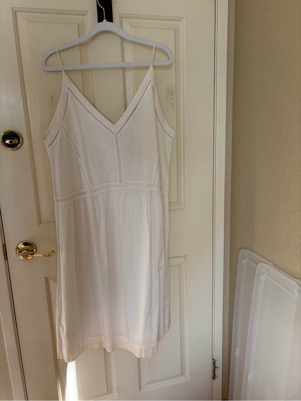 LOFT Cream Eyelet Spaghetti Strap Dress